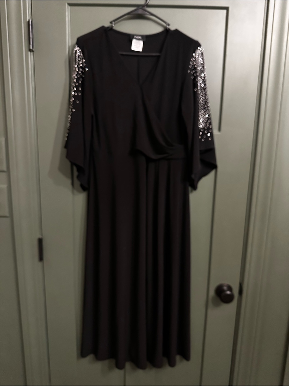 MSK Black Maxi Dress with Sequin-Embellished Sleeves